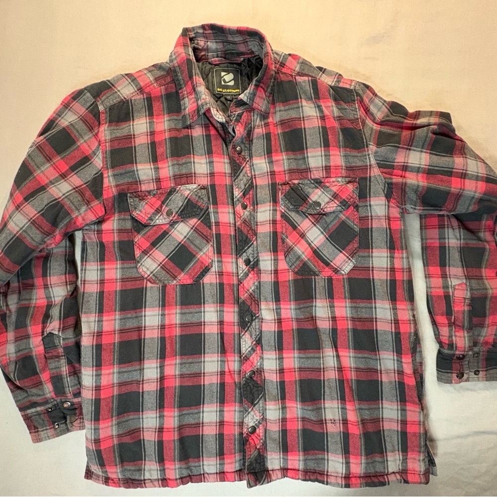 Men's Casual Plaid Shirt Jacket - Red and Grey